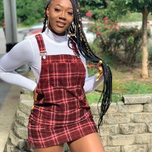 Plaid Mini Overall Dress